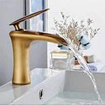 İsaoğlu Yapı Antik Gold Lavabo Bataryası Şelale Musluk Mat Gold Doğal Akışlı Lavabo Musluğu Gold