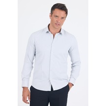 İmza Beyaz Uzun Kol Sert Yaka Cepsiz Easy To Iron Slim Fit Esnek Gömlek 1004250233 Beyaz-mavi