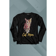 Cat Mom Kedi Mother Annesi Sevimli Masum Renkli Kedi Çizim Silüeti Uzun Kollu Tişört Baskılı Çocuk T-shirt 001