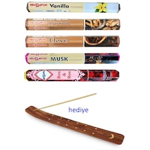 5 Paket 20 Çubuklu Tütsü Vanilla - Musk - Clove - Wood - Redrose - Kayık Hediyeli