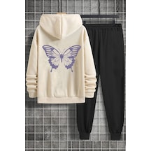 Tarzsokak Unisex Butterfly Baskılı Eşofman Takımı Kp-grı-eflatun-esh-grı Bej