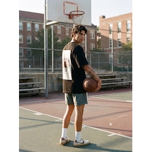Black Nova Oversize Baskılı Unisex Tişört Basketball 86 Black Siyah