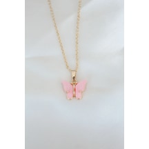 Bay Gold Kaplama Pembe Sedefli Kelebek Kolye Najmaddin Standart
