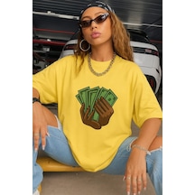 Unisex Siyah Oversize Baskılı Tshirt Sari