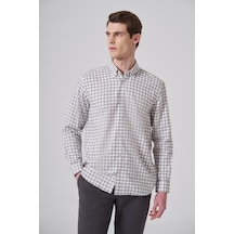 Morven Erkek Gri Pamuk Trend Kareli Regular Fit Düğmeli Yaka Gömlek 26ms004014100 Gri