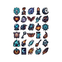 30 Adet Neon Gotik Karanlık Fantezi Sticker Seti - Laptop Defter Telefon Çok Renkli