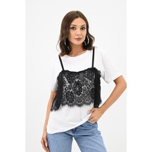 Kadın Dantel Detaylı T-shirt 1772-24 001