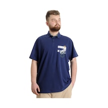 Mode Xl Büyük Beden Erkek T-Shirt Polo Parçalı Summer 23331 Indigo 001