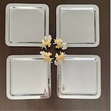 Atabey Home Collection 6 Adet Kahve & Çay & Sunum Tepsisi Metal Döküm Gümüş Tepsi Kelebek Aksesuarlı