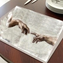 Kavuşamayan Eller Tasarımlı Amerikan Servis, Tabak Altlığı & Şık Masa Dekoru, Ev Hediyesi, 2 Adet Krem