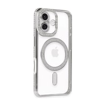 Apple Uyumlu iPhone 16 Kılıf Joke Simli Magneticsafe Kılıf Gümüş/