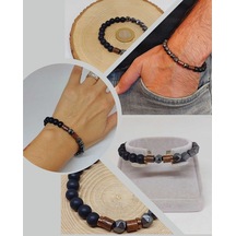 Hematit & Oniks Taşı 8mm Unisex Tasarım Bileklik Hawaii Model 52 Çok Renkli