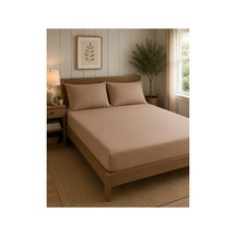 Çift Kişilik Lastikli Çarşaf Takımı 2 Adet Yastık Kılıflı 50x70 180x200+30 %100 Pamuk Kahverengi