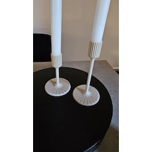 Bezos 3d Baskı Modern Uzun Mum Tutucu Şamdan Çizgili Başlıklı Konik Mum Şamdanı 23 Mm Bej Dlra