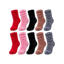Genel Kadın Peluş Ev Çorabı 10'lu Set Yumuşacık Tüylü Büzgülü Kışlık Çora Çok Renkli / 36-40 / 10 Adet Çok  Renkli