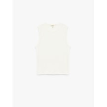 Koton Pamuklu Slim Fit Bisiklet Yaka Kolsuz Basic Tişört Ekru 6wak10178ek Ekru