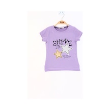 Toontoy Kids Toontoy Kız Çocuk Baskılı Bisiklet Yaka Kısa Kollu Tişört Lila
