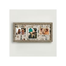 Kişiye Özel 3 Fotoğraflı İpli Ve Mandallı Ahşap Dekoratif Çerçeve 42x22 Cm