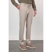 İmza Koyu Bej Yan Cep Kendinden Desenli Gofreli Jogger Slim Fit Esnek Pantolon 1003260177