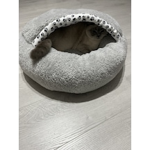Coddry Pet Simit Mağara Yatak Kedi Küçük Irk Köpek Yatağı Gri