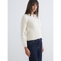 Lcw Vision Ekru Bisiklet Yaka Taşlı Kadın Triko Hırka