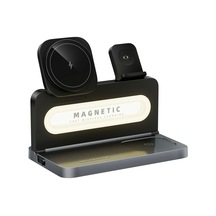 Ht-539 Masaüstü Gece Lambası 15w Manyetik Katlanabilir Telefon Saati Kulaklık Kablosuz Şarj Cihazı Siyah