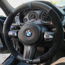 Bmw F30 Alcantra Karbon Mavi Yüzüklü Mavi Dikişli Simit Kısmına