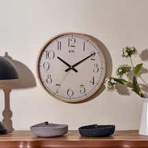 Simplex Ahşap Görünümlü Duvar Saati - Bej - 38 Cm Çok Renkli