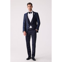 Ysf Erkek Lacivert Yelekli Slim Fit Damatlık