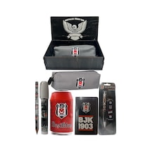 Beşiktaş Orjinal Lisanslı Kırmızı Kutu Kalemtraş Ahşap Kutulu 6'lı Kırtasiye Seti Kırmızı Siyah Sarı