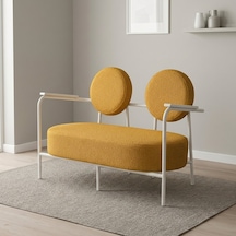 Venüs İkili Koltuk Soft Kumaş Ofis Bekleme Koltuğu Beyaz Metal İskeletli - Sarı