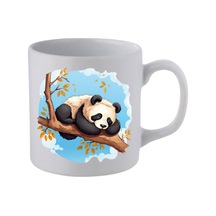 Dalda Uyuyan Panda Temalı Beyaz Kupa Bardak - Seramik Çay, Kahve Hediyelik Bardağı