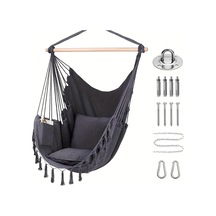 Siyah Püsküllü Halat Hamak Sandalye