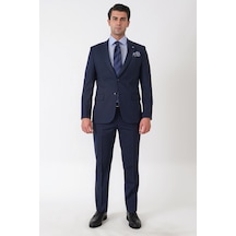 Efor Slim Fit Mono Yaka Çift Yırtmaç Esnek Yünlü Lacivert Takım Elbise Tk 947