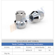 20 Adet 19 Anahtar Çelik Jant BİJON Somunu 12X1.5