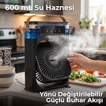 Concord Air Cooler Fan - Sulu Taşınabilir Mini Klima Ve Hava Soğutucu, 3 Kademeli Türbin Vantilatör, 7 Renkli Led Işıklı Ve Zamanlayıcılı Nemlendirici Masa Fanı Siyah