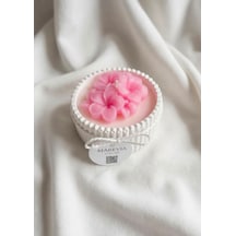 El Yapımı Dekoratif Mum Pembe Çiçek Tasarım Pembe - Beyaz