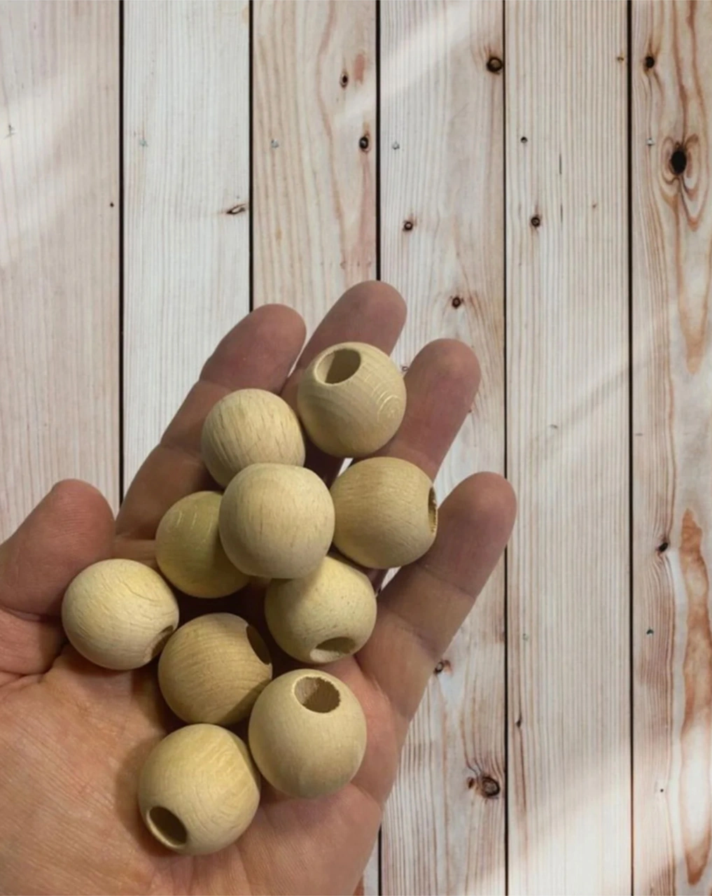 17 Mm Ham Ahşap Boncuk 50 Gr Ort 30 Adet Geniş Delik Çapı 6 Mm Makrome Çanta Bileklik Takı