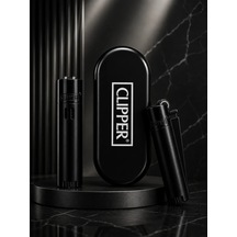 Clipper Matt Black Gaz Doldurulabilir Metal Çakmak Ve Özel Logolu Metal Kutulu Set Siyah