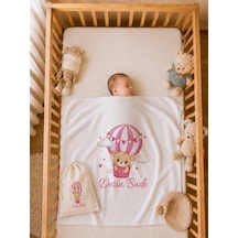 Yeni Doğan Bebek Hediyesi İsme Özel Kız Bebek Battaniyesi 80x80 Cm %100 Pamuk Ham Bez Kıyafet Kesesi 2045bk3x