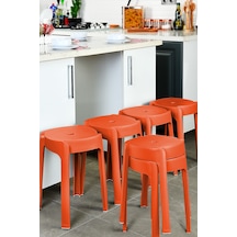 Kaymaz Ayaklı İç İçe Geçebilen Plastik Tabure 6 Adet-turuncu