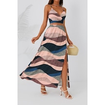 Soonaksesuar Kadın Kolsuz Askılı Crop Ikili Süprem Takım Desenli