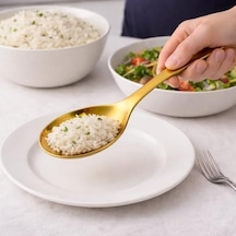 Altın Renk Paslanmaz Çelik Kaşık, Modern Ve Lüks Tasarım, Ergonomik Tutuş, Dayanıklı Çelik Yapı, Şık Sunumlar, Sofra Servisi, Restoran Ve Günlük Kullanım İçin Premium Kalite Açık Ahşap