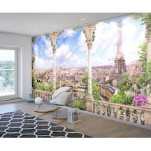 Çiçeklerle Süslü Sütunlar Ve Paris Manzarası Duvar Kağıdı
