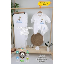 Gros Shop Müslin Yeni Doğan 4katlı Organik %100pamuk Kişiye Özgü Nakışlı Hastane Çıkış Seti-ayıcık Model Beyaz-1