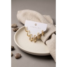 Gold Renk Zirkon Taşlı Pirinç Oval Kare Model Kadın Küpe Seti Tj-bkp12173 Altın - Çok Renkli