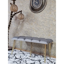 Zafir Metal Gold Tel Ayaklı 100 Cm Puf Bench - Puf - Bench - Oturak - Mutfak Oturağı - Antre Oturağı Gri