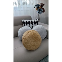 3'lü Top Kırlent / Yastık 2 Büyük Gri - 1 Büyük Hardal 40cm / 4