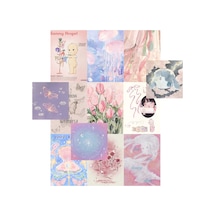 Pembe Mavi Mor Kawaii Sulu Boya Poster Seti Afiş- 12 Adet A5