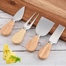 Tr Haus 4 Parça Akasya Ahşap Peynir Sunum Seti Ve Bıçak Takımı - 29x18 Cm Şarküteri Ve İkramlık Tahtası - Pas Genel